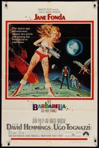 4m083 BARBARELLA 1sh '68 sexiest sci-fi art of Jane Fonda by Robert McGinnis, Roger Vadim!