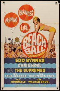 4m094 BEACH BALL 1sh '65 Edd Byrnes, Chris Noel, The Supremes, sexy girl in bikini art!