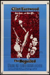 4m098 BEGUILED 1sh '71 cool psychedelic art of Clint Eastwood & Geraldine Page, Don Siegel