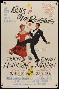 4m099 BELLS ARE RINGING 1sh '60 image of Judy Holliday & Dean Martin singing & dancing!