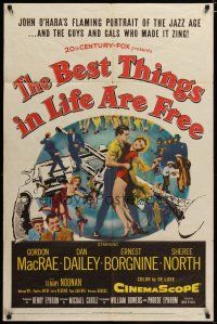 4m101 BEST THINGS IN LIFE ARE FREE 1sh '56 Michael Curtiz, Gordon MacRae, gun & trumpet art!