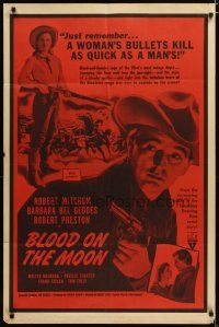 4m128 BLOOD ON THE MOON military 1sh R60s cowboy Robert Mitchum pointing gun & Barbara Bel Geddes!