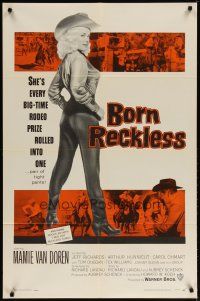 4m138 BORN RECKLESS 1sh '59 great full-length image of sexy rodeo cowgirl Mamie Van Doren!
