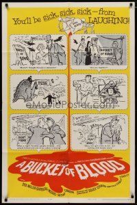 4m157 BUCKET OF BLOOD 1sh '59 Roger Corman, AIP, great comic cartoon monster art!