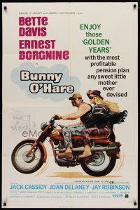 4m160 BUNNY O'HARE 1sh '71 Bette Davis & Ernest Borgnine on motorcycle!