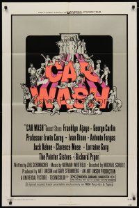 4m174 CAR WASH 1sh '76 written by Joel Schumacher, cool Drew Struzan art of cast around title!