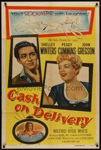 4m176 CASH ON DELIVERY 1sh '56 Shelley Winters, Peggy Cummins, you'll rockabye w/laughter