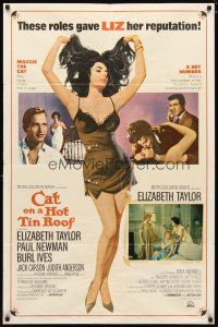 4m178 CAT ON A HOT TIN ROOF/BUTTERFIELD 8 1sh '66 art of sexy Elizabeth Taylor in nightie!