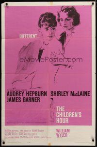 4m190 CHILDREN'S HOUR 1sh '62 close up artwork of Audrey Hepburn & Shirley MacLaine!
