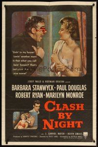 4m202 CLASH BY NIGHT 1sh '52 Fritz Lang, Barbara Stanwyck, Ryan, Marilyn Monroe shown!