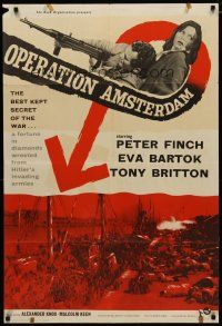 4m671 OPERATION AMSTERDAM English 1sh '60 Peter Finch & Eva Bartok take Hitler's diamonds!
