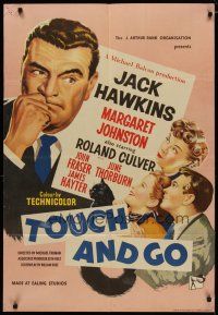 4m914 TOUCH & GO English 1sh '55 cool artwork of Jack Hawkins, Margaret Johnston & cast!