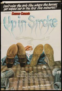 4m936 UP IN SMOKE English 1sh '78 Cheech & Chong marijuana drug classic, cool different art!