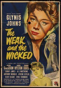4m957 WEAK & THE WICKED English 1sh '54 artwork of Glynis Johns & sexiest bad girl Diana Dors!