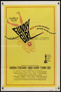 4m349 FUNNY GIRL 1sh R72 Barbra Streisand, Omar Sharif, directed by William Wyler!