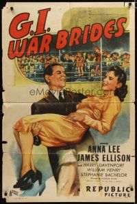4m352 G.I. WAR BRIDES 1sh '46 art of James Ellison holding pretty Anna Lee by ship!