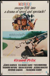 4m379 GRAND PRIX Cinerama 1sh '67 Formula One race car driver James Garner, art by Terpning!