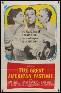 4m381 GREAT AMERICAN PASTIME 1sh '56 baseball, Tom Ewell between sexy Anne Francis & Ann Miller!