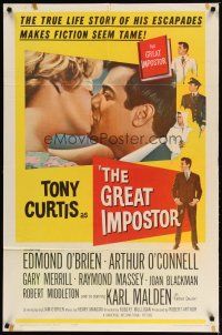 4m382 GREAT IMPOSTOR 1sh '61 Tony Curtis as Waldo DeMara, who faked being a doctor, warden & more!
