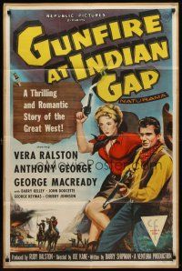 4m394 GUNFIRE AT INDIAN GAP 1sh '57 sexy cowgirl Vera Ralston & Anthony George with smoking guns!