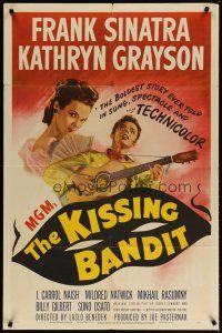 4m487 KISSING BANDIT 1sh '48 art of Frank Sinatra playing guitar & romancing Kathryn Grayson!