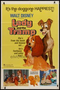 4m489 LADY & THE TRAMP 1sh R72 Walt Disney romantic canine dog classic cartoon!