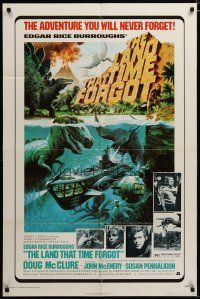 4m493 LAND THAT TIME FORGOT 1sh '75 Edgar Rice Burroughs, cool George Akimoto dinosaur art!
