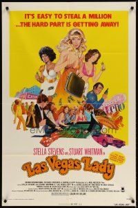 4m494 LAS VEGAS LADY 1sh '75 sexy art of gambling gangster gals, it's easy to steal a million!