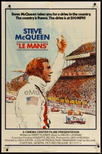 4m504 LE MANS 1sh '71 great Tom Jung artwork of race car driver Steve McQueen waving at fans!