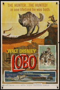 4m505 LEGEND OF LOBO 1sh '63 Walt Disney, King of the Wolfpack, cool artwork of wolf being hunted!