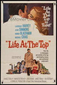 4m509 LIFE AT THE TOP 1sh '66 art of Laurence Harvey with sexy Jean Simmons & Honor Blackman!