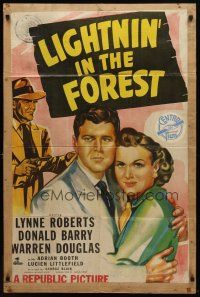 4m511 LIGHTNIN' IN THE FOREST 1sh '48 artwork of Lynne Roberts, Donald Barry & Warren Douglas!