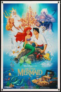 4m518 LITTLE MERMAID DS 1sh '89 Disney underwater cartoon, cool art of Ariel & cast!
