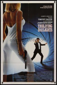 4m521 LIVING DAYLIGHTS int'l 1sh '87 Dalton as Bond & sexy Maryam d'Abo in sheer dress w/gun!
