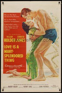4m536 LOVE IS A MANY-SPLENDORED THING 1sh '55 art of William Holden & Jennifer Jones!