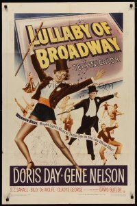 4m543 LULLABY OF BROADWAY 1sh '51 art of Doris Day & Gene Nelson in top hat and tails!
