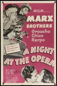 4m642 NIGHT AT THE OPERA 1sh R62 Hirschfeld art of Groucho Marx, Chico Marx, Harpo Marx!