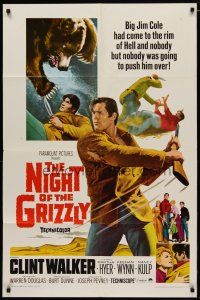 4m643 NIGHT OF THE GRIZZLY 1sh '66 big Clint Walker had come to the rim of Hell & held on!