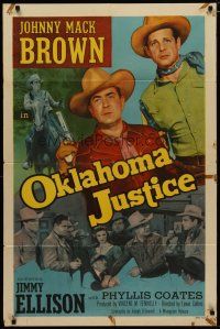 4m656 OKLAHOMA JUSTICE 1sh '51 Johnny Mack Brown, Phyllis Coates, owboy western!