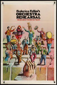 4m672 ORCHESTRA REHEARSAL 1sh '79 Federico Fellini's Prova d'orchestra, cool Bonhomme art!