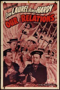 4m675 OUR RELATIONS 1sh R48 great images of Stan Laurel & Oliver Hardy!