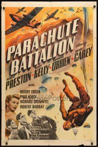 4m686 PARACHUTE BATTALION 1sh '41 Robert Preston, Nancy Kelly, awesome paratrooper artwork!