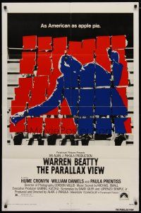 4m687 PARALLAX VIEW style B 1sh '74 Warren Beatty gets mixed up in a political murder conspiracy!
