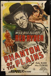 4m699 PHANTOM OF THE PLAINS 1sh '45 great full-length art of Wild Bill Elliot as Red Ryder!