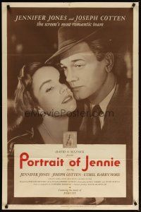 4m711 PORTRAIT OF JENNIE style A 1sh '49 Joseph Cotten loves beautiful ghost Jennifer Jones!