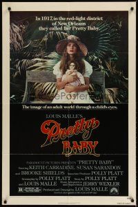 4m715 PRETTY BABY 1sh '78 directed by Louis Malle, young Brooke Shields sitting with doll!