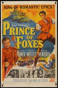 4m719 PRINCE OF FOXES 1sh '49 Orson Welles, Tyrone Power w/sword protects pretty Wanda Hendrix!