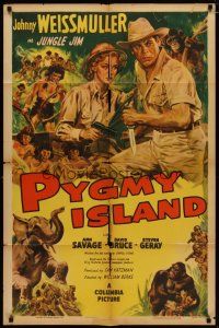 4m730 PYGMY ISLAND 1sh '50 art of Johnny Weissmuller as Jungle Jim, Ann Savage!