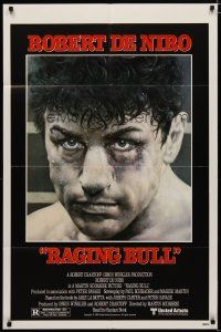 4m735 RAGING BULL 1sh '80 classic close up boxing image of Robert De Niro, Martin Scorsese!