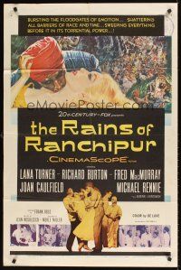 4m737 RAINS OF RANCHIPUR 1sh '55 Lana Turner, Richard Burton, rains couldn't wash their sin away!